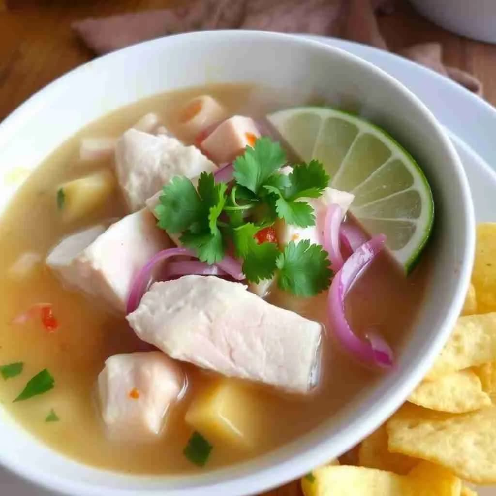 Энсебольядо (тунцовый суп с юккой и маринованным луком)