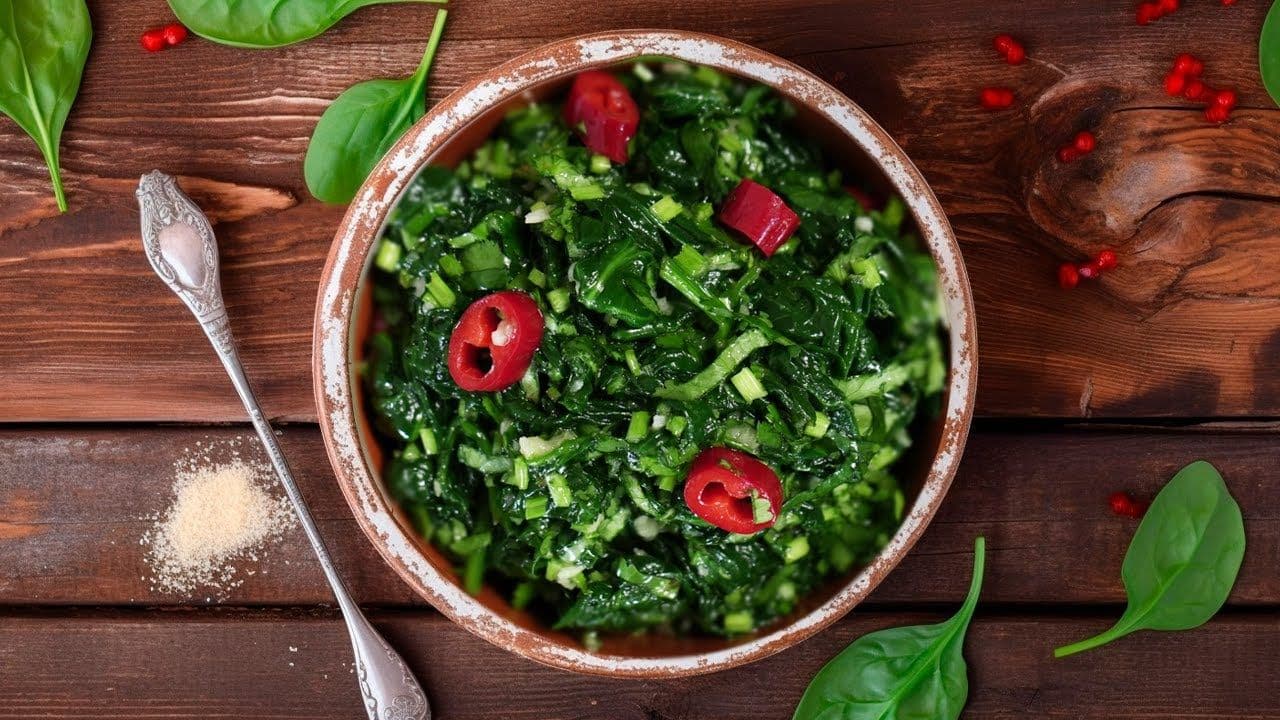 Салат из шпината с кунжутом